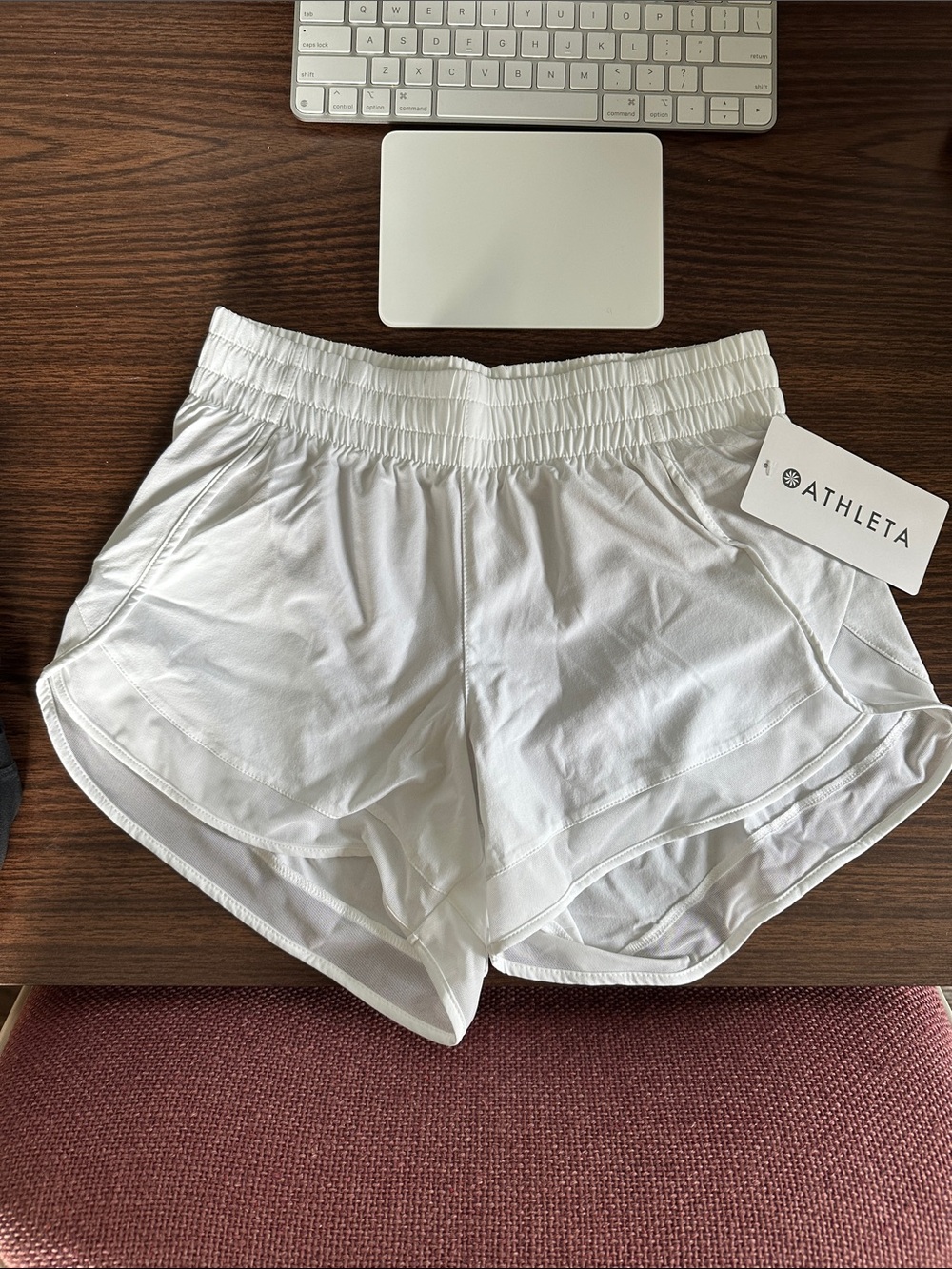 Athleta White Mesh Racer Shorts 4”